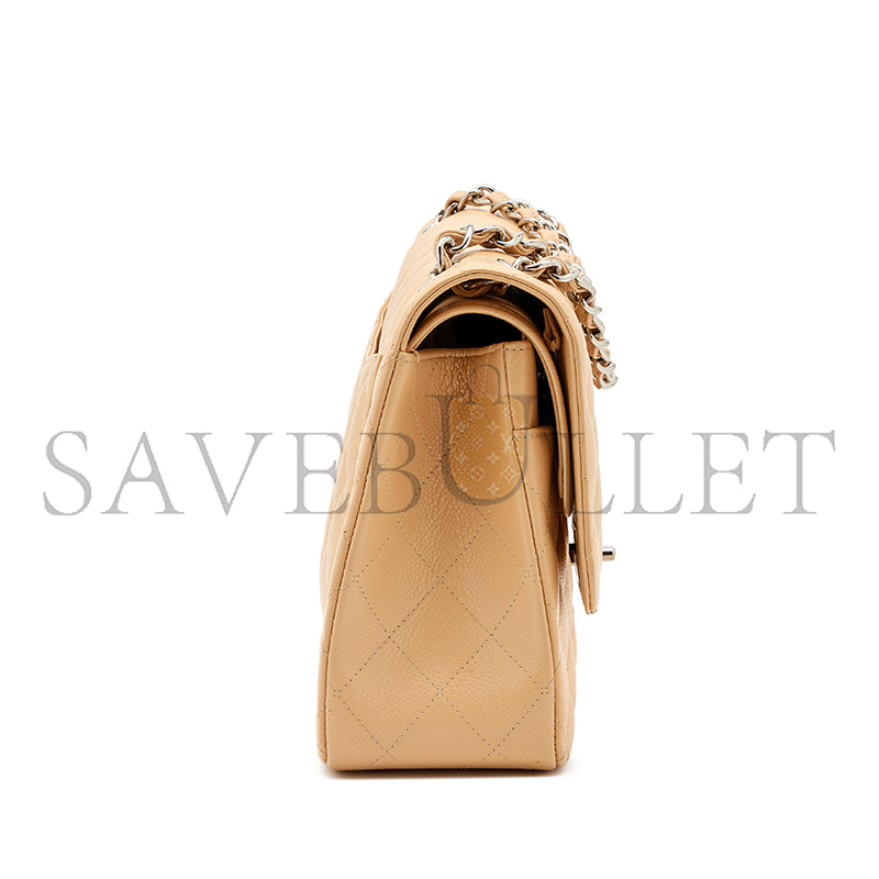 Ch**el MASTER BEIGE CAVIAR CLASSIC JUMBO DOUBLE FLAP BAG SILVER HARDWARE A01117 (23*14.5*6cm)